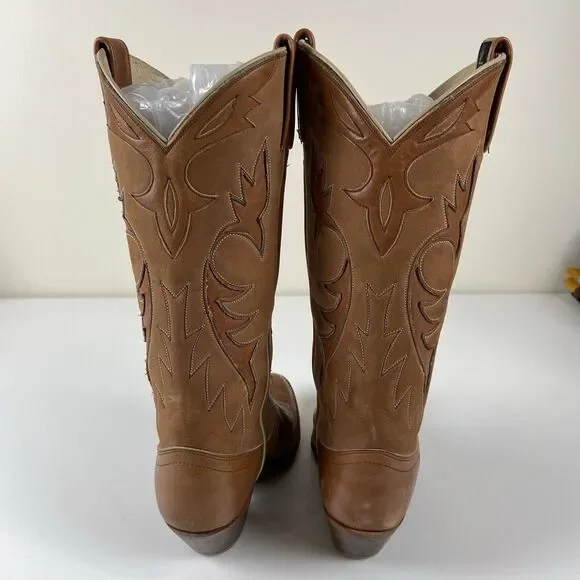 Dan Post Women's Boot Size 7.5 C Western Cowboy Boots Tan Brown 2 Tone Leather - Picture 3 of 14